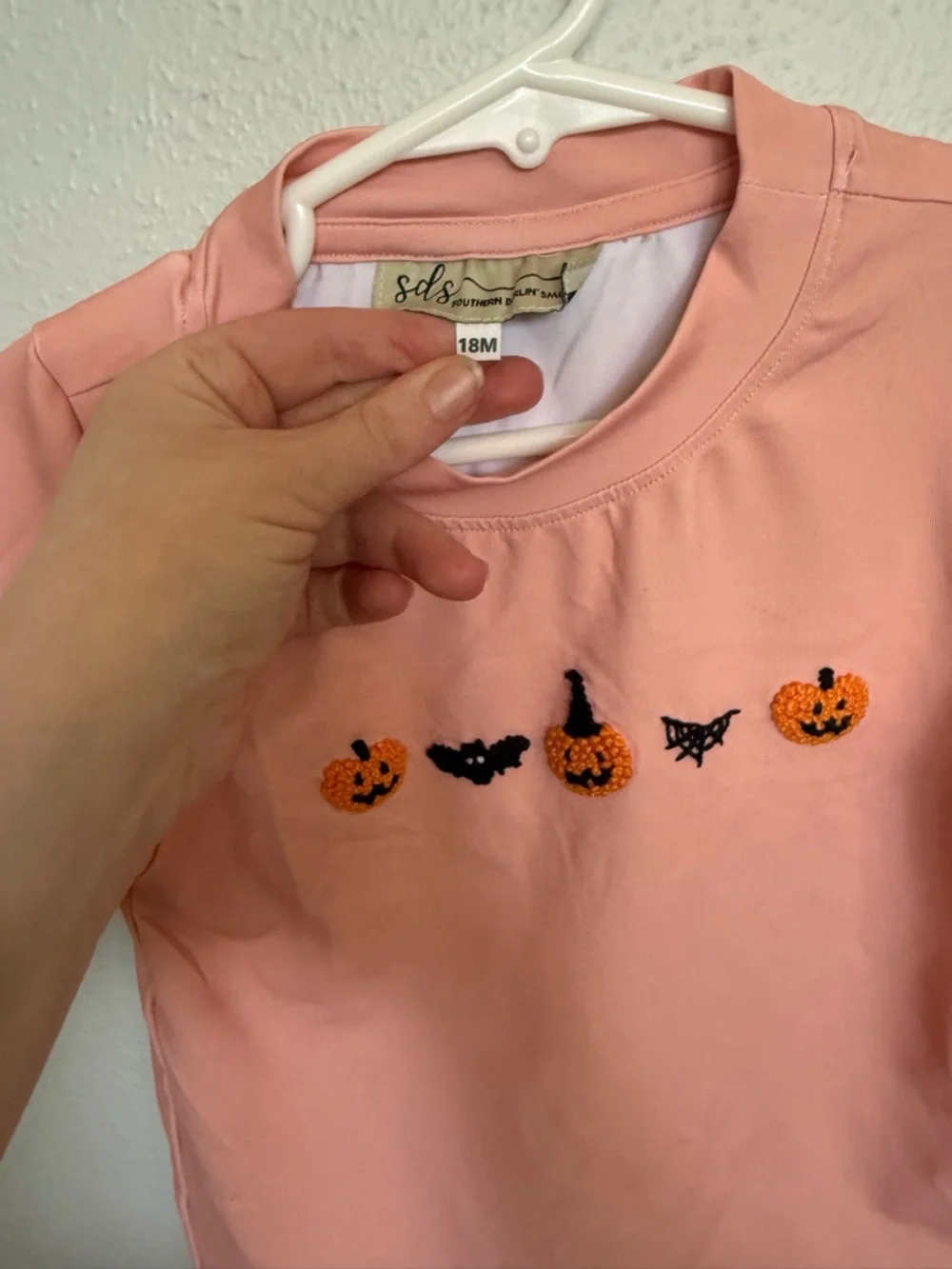 Peach Pumpkin French Knot Embroidered Tee Set - Picture 2 of 3